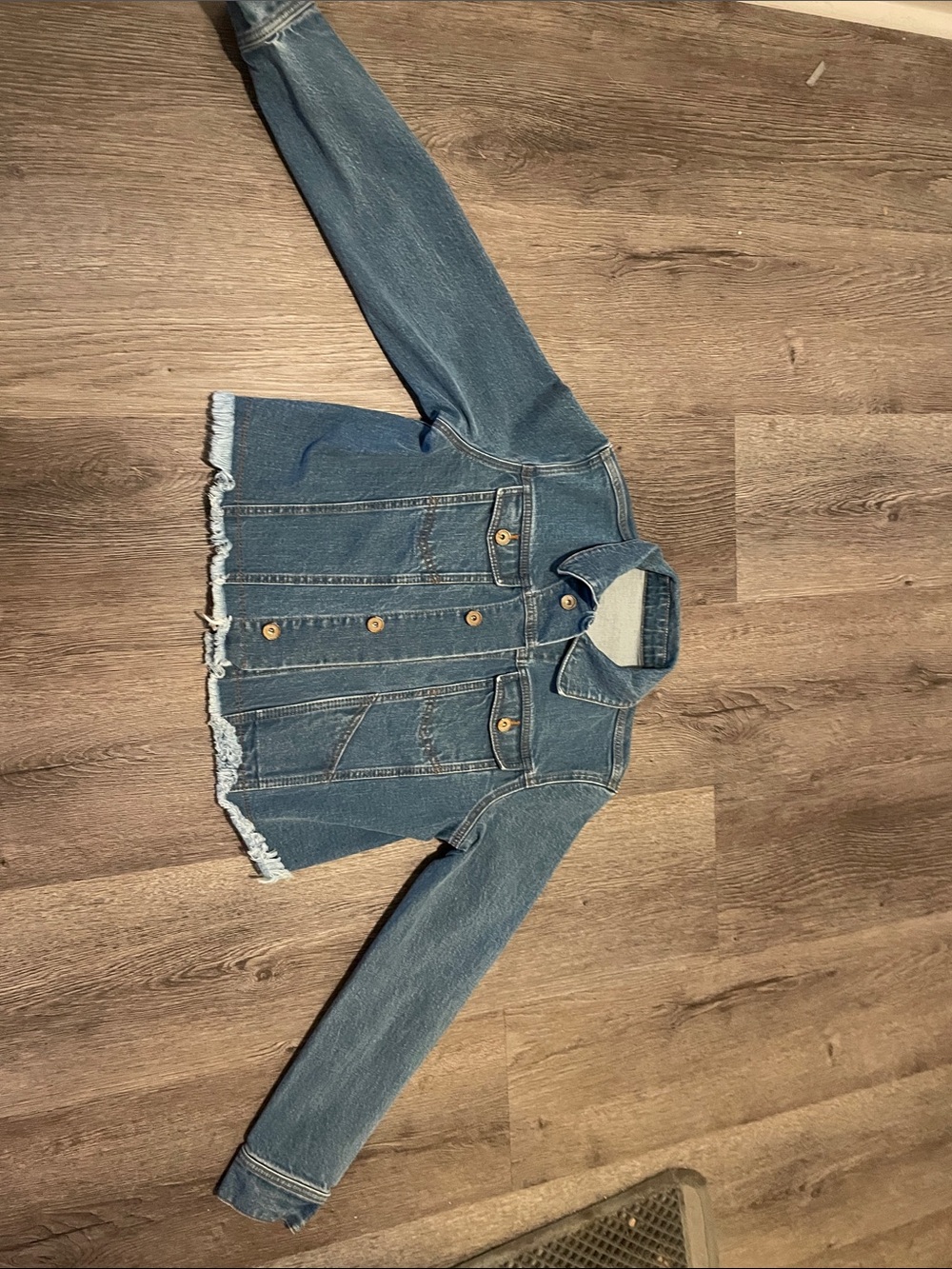 Girls' Blue Denim Jacket with Frayed Hem - Women’s Jackets & Coats